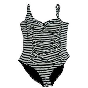 M&S Black White Striped Tummy Control One Piece Swimsuit UK sz 22 (US 18)
